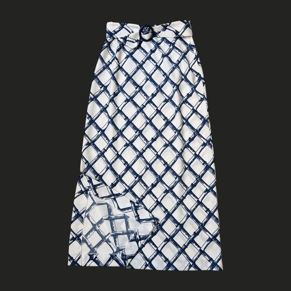 70s Vintage Highwaisted Maxi Skirt Polyester Bamboo Grid Pattern David Smith. - Picture 5 of 9